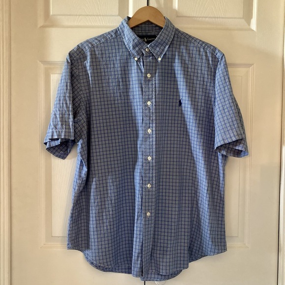 Polo Ralph Lauren Men XL Classic Fit SS  Button Down Plaid Cornflower Blue Prep - Picture 2 of 12